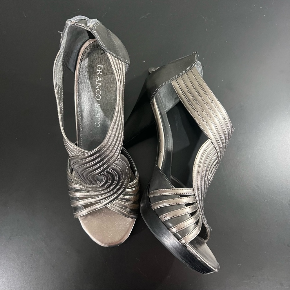 EUC Franco Sarto Metallic Silver and Dark Grey Heels 8.5